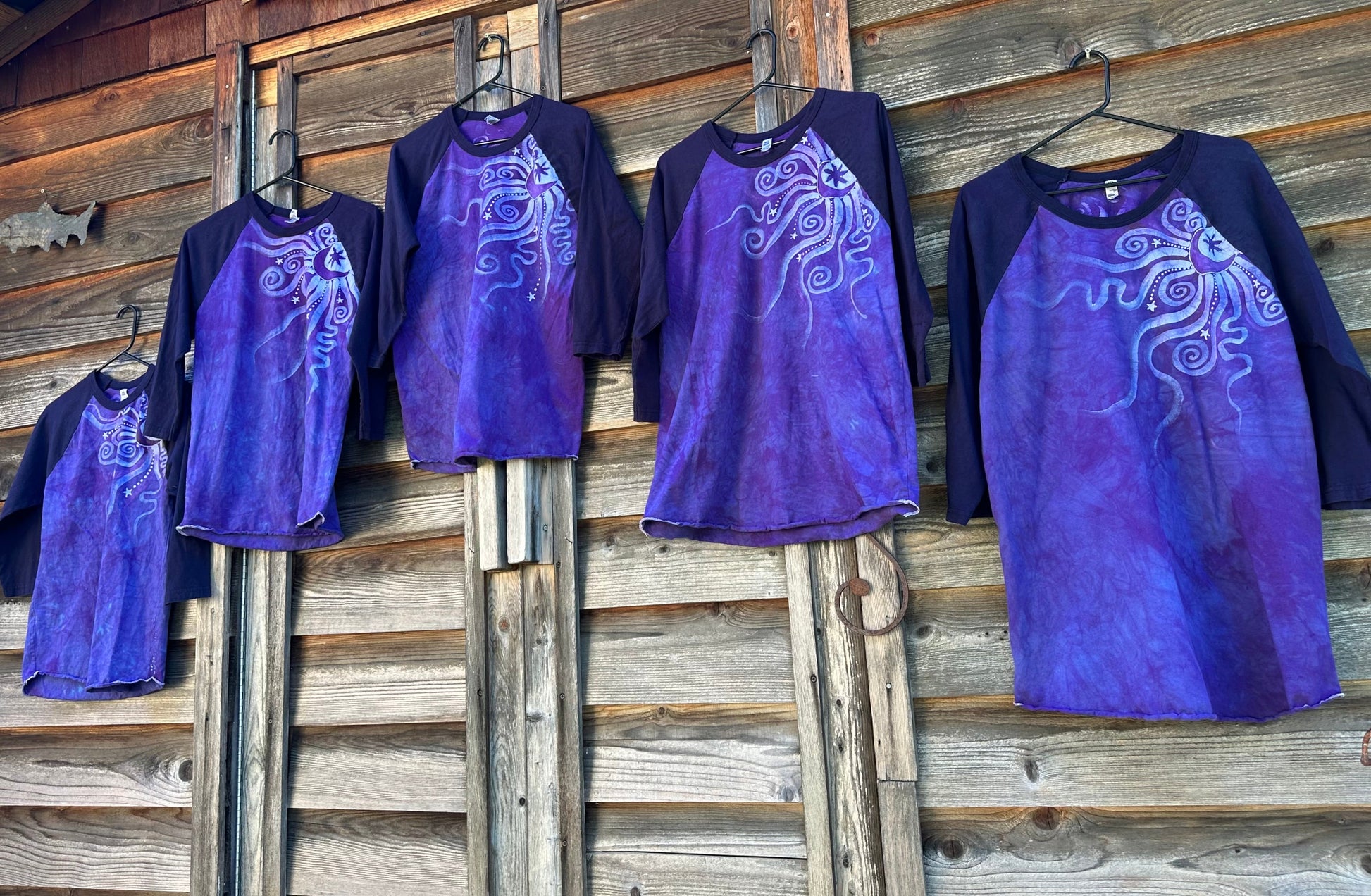Purple Fig Moon Celestial Batik Raglan Tee Shirts & Tops Batikwalla 2X 
