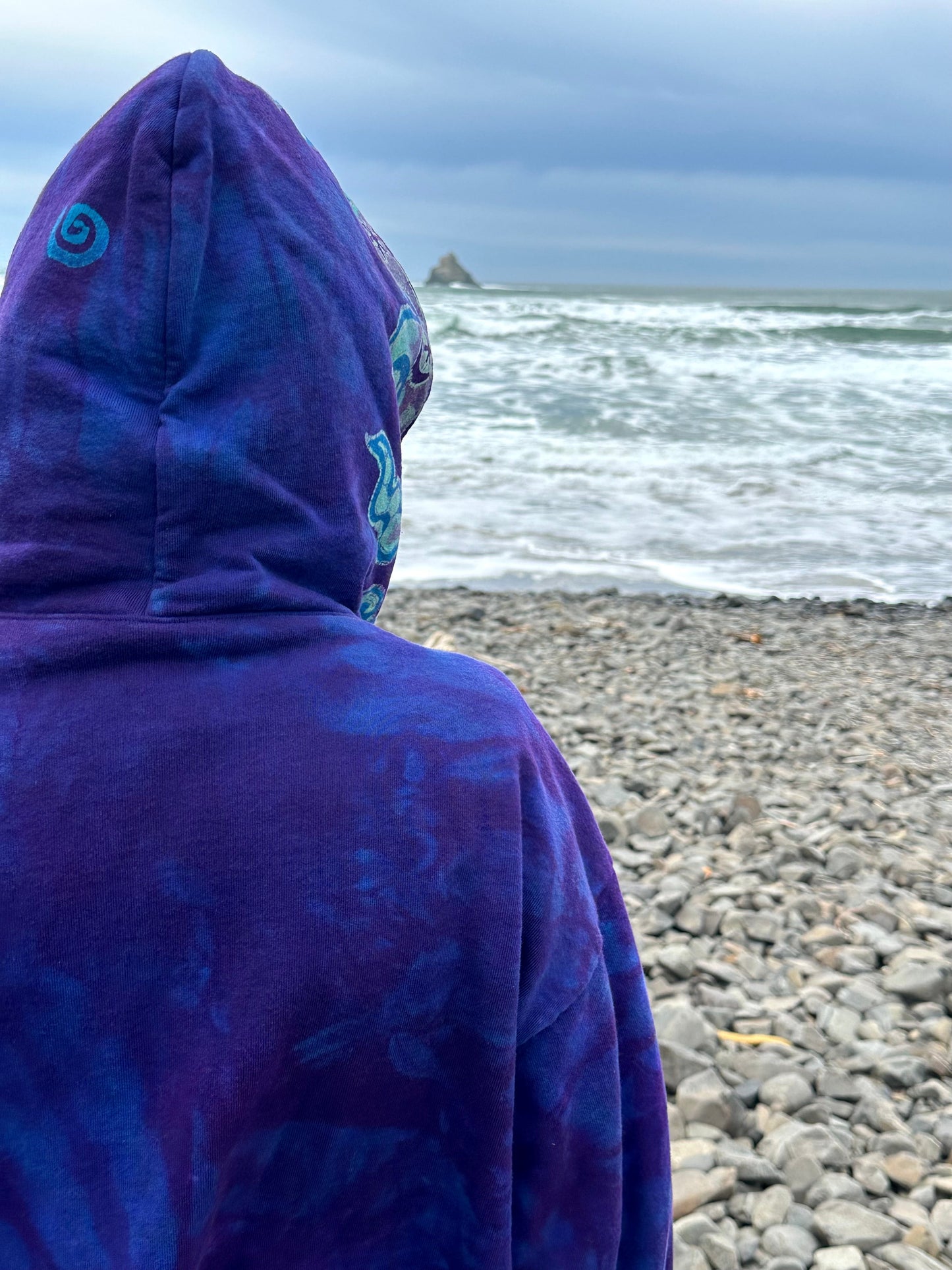 Swell Swirls in Purple Waves Handcrafted Batik Zipper Hoodie - Unisex Size Large hoodie batikwalla 