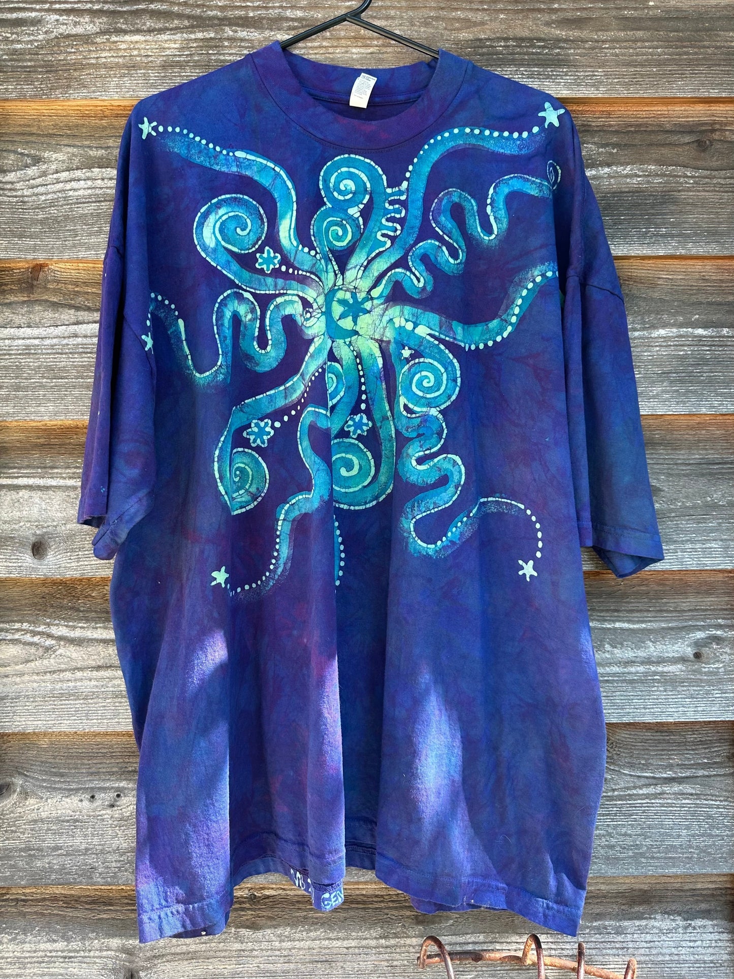 Purple Galaxy Octopus Handmade Batik Tshirt - Plus Size tshirt batikwalla 3X 