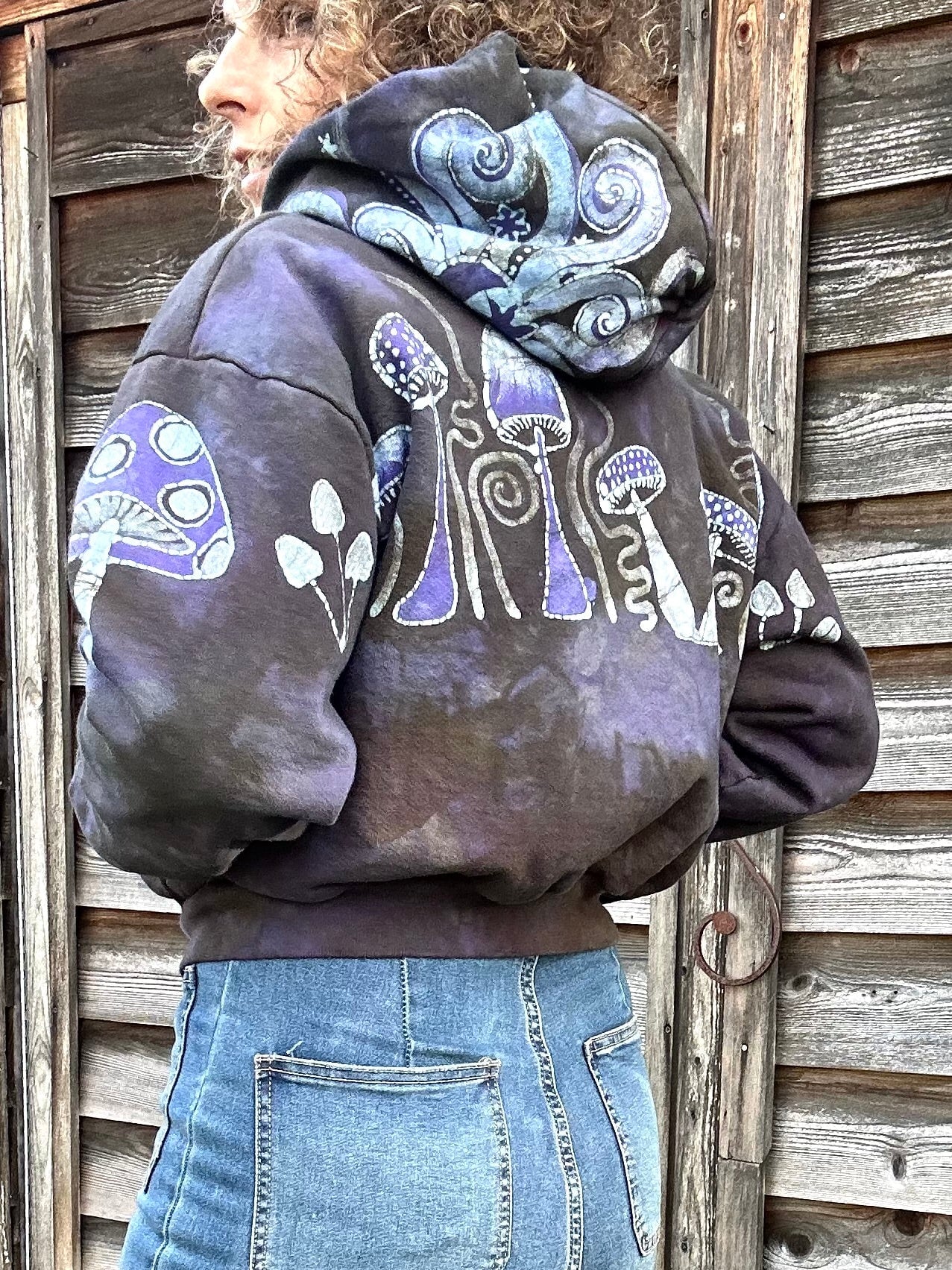 Mushroom Hunter Batik Hoodie - Purple Woodland hoodie batikwalla 
