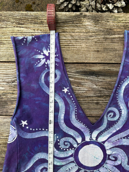 Purple and Teal Organic Cotton Batik Dress - size Large Batik Dresses Batikwalla 