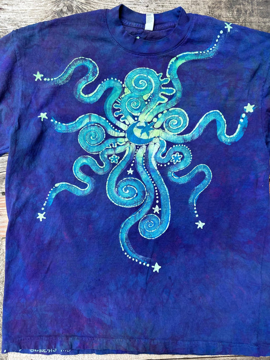 Purple Galaxy Octopus Handmade Batik Tshirt - Plus Size tshirt batikwalla 2X 