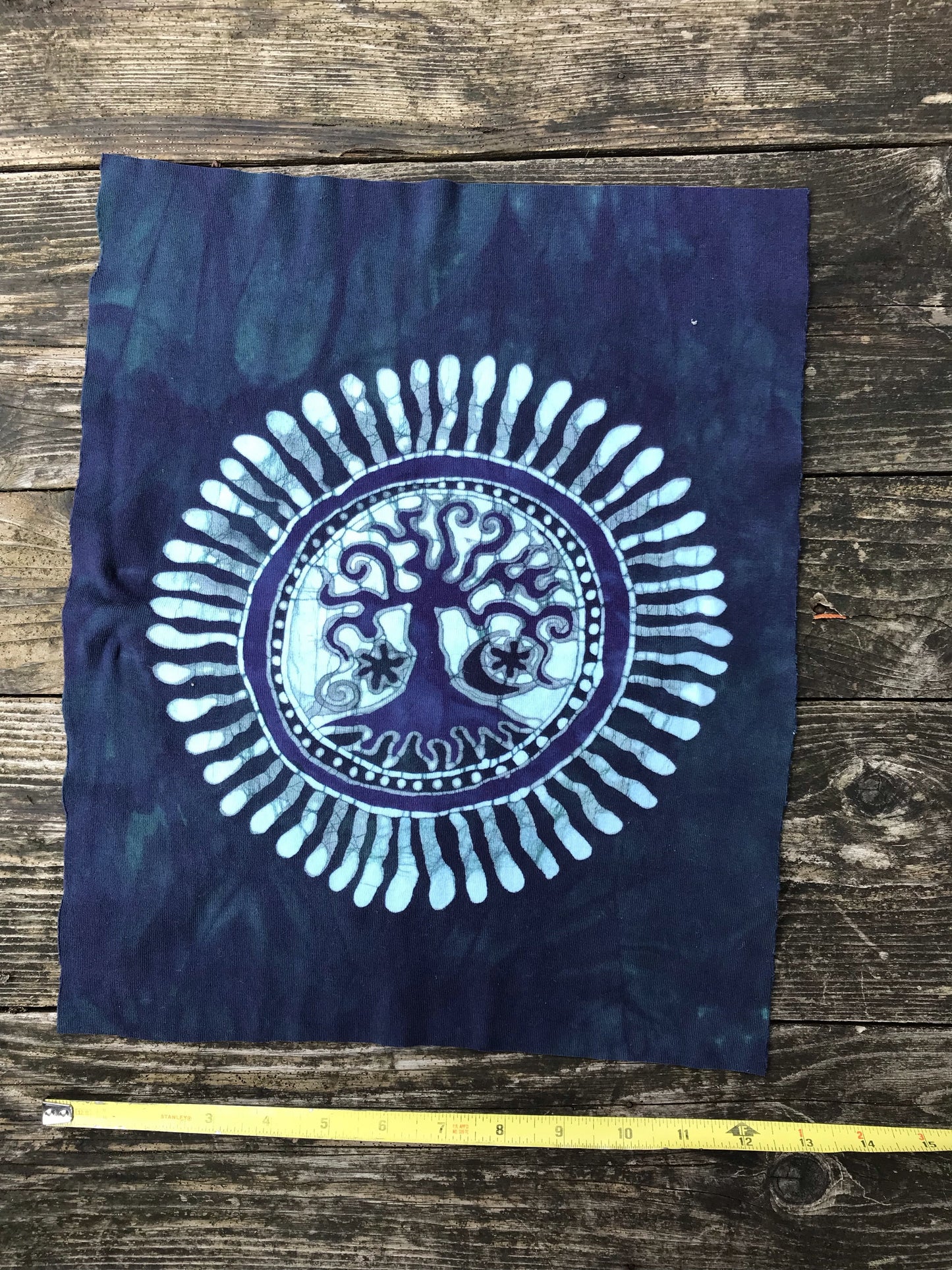 Hand Painted Batik Fabric Square - Tree of Life in Teal and Purple Batikwalla by Victoria 