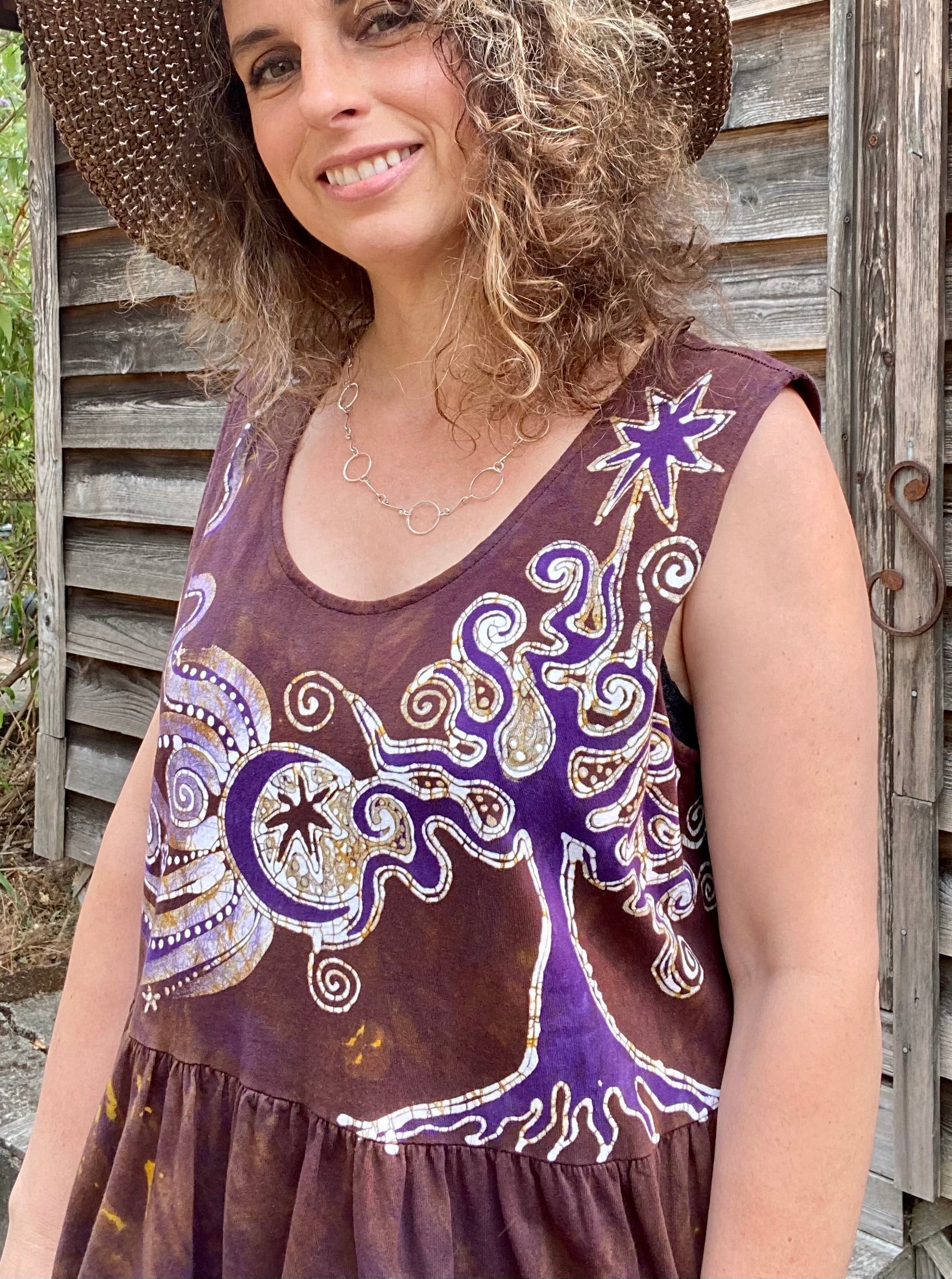 Golden Sun Purple Forest Farmer's Market Pocket Dress - Size 2X Batik Dresses Batikwalla 