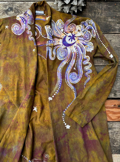 Dark Gold and Purple Moonbeams Draping Cardigan Jacket Apparel & Accessories Batikwalla by Victoria Small 