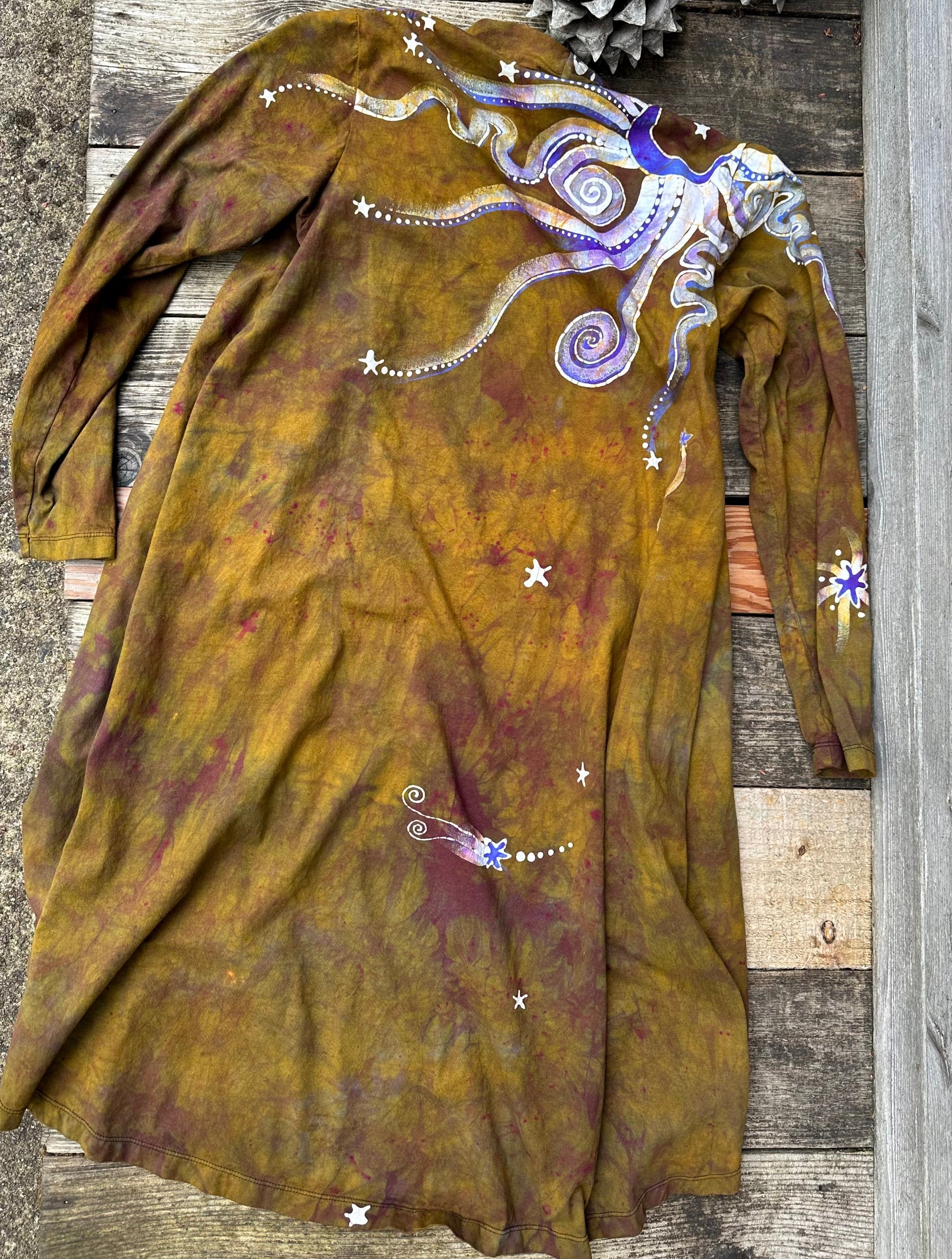 Dark Gold and Purple Moonbeams Draping Cardigan Jacket Apparel & Accessories Batikwalla by Victoria 