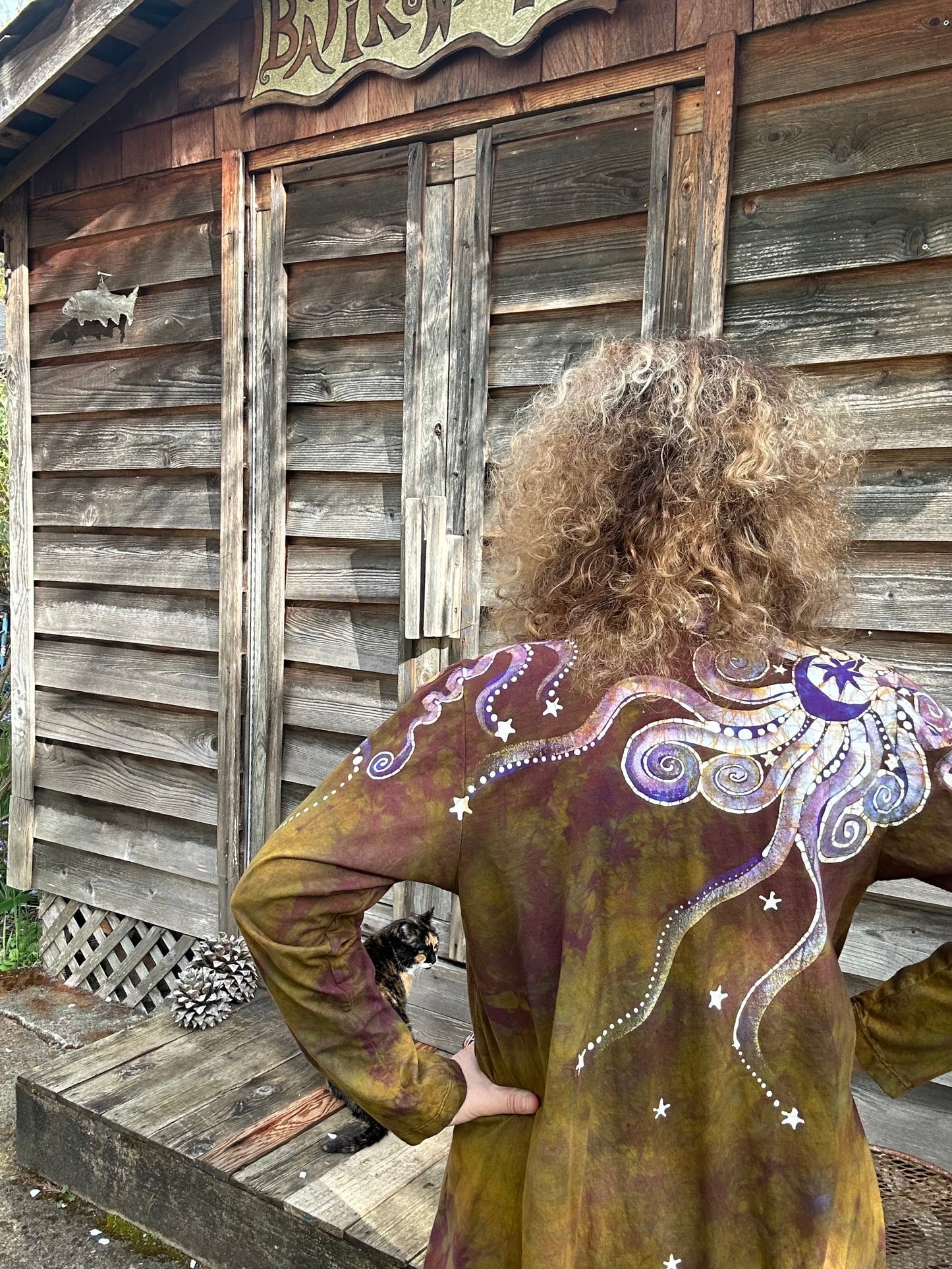 Dark Gold and Purple Moonbeams Draping Cardigan Jacket Apparel & Accessories Batikwalla by Victoria Large 