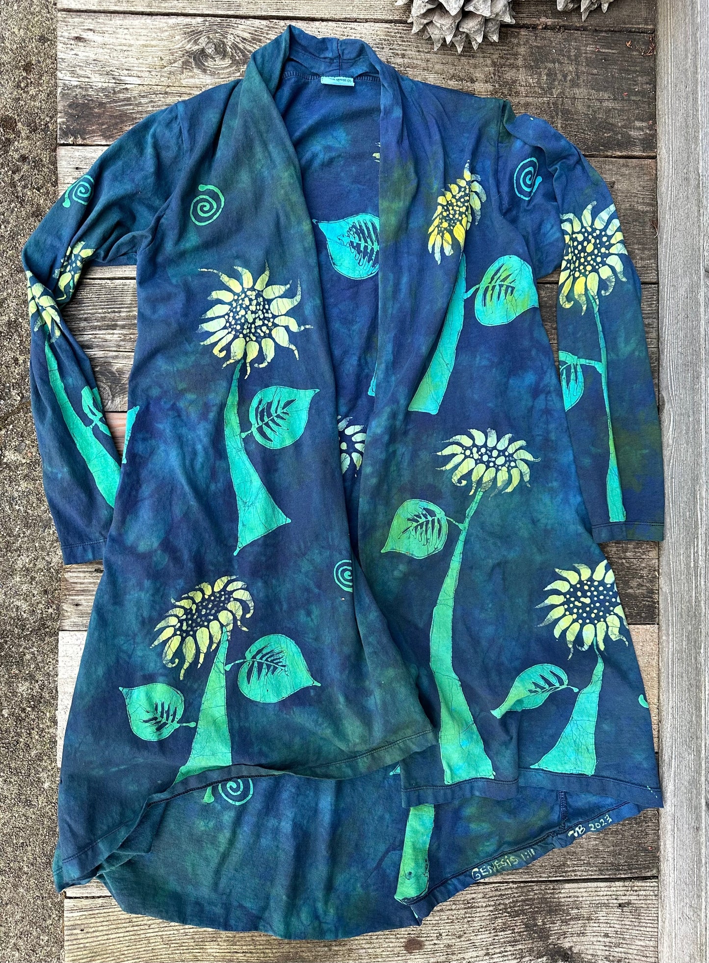 Blue Sunflower Cardigan Jacket Apparel & Accessories Batikwalla by Victoria Small 