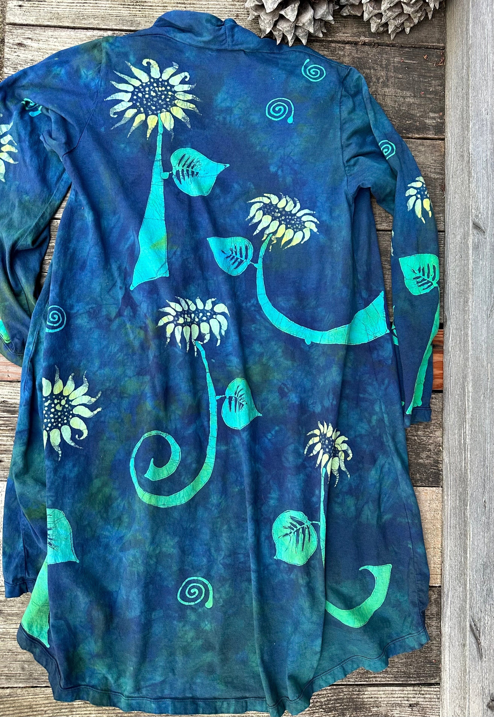 Blue Sunflower Cardigan Jacket Apparel & Accessories Batikwalla by Victoria 