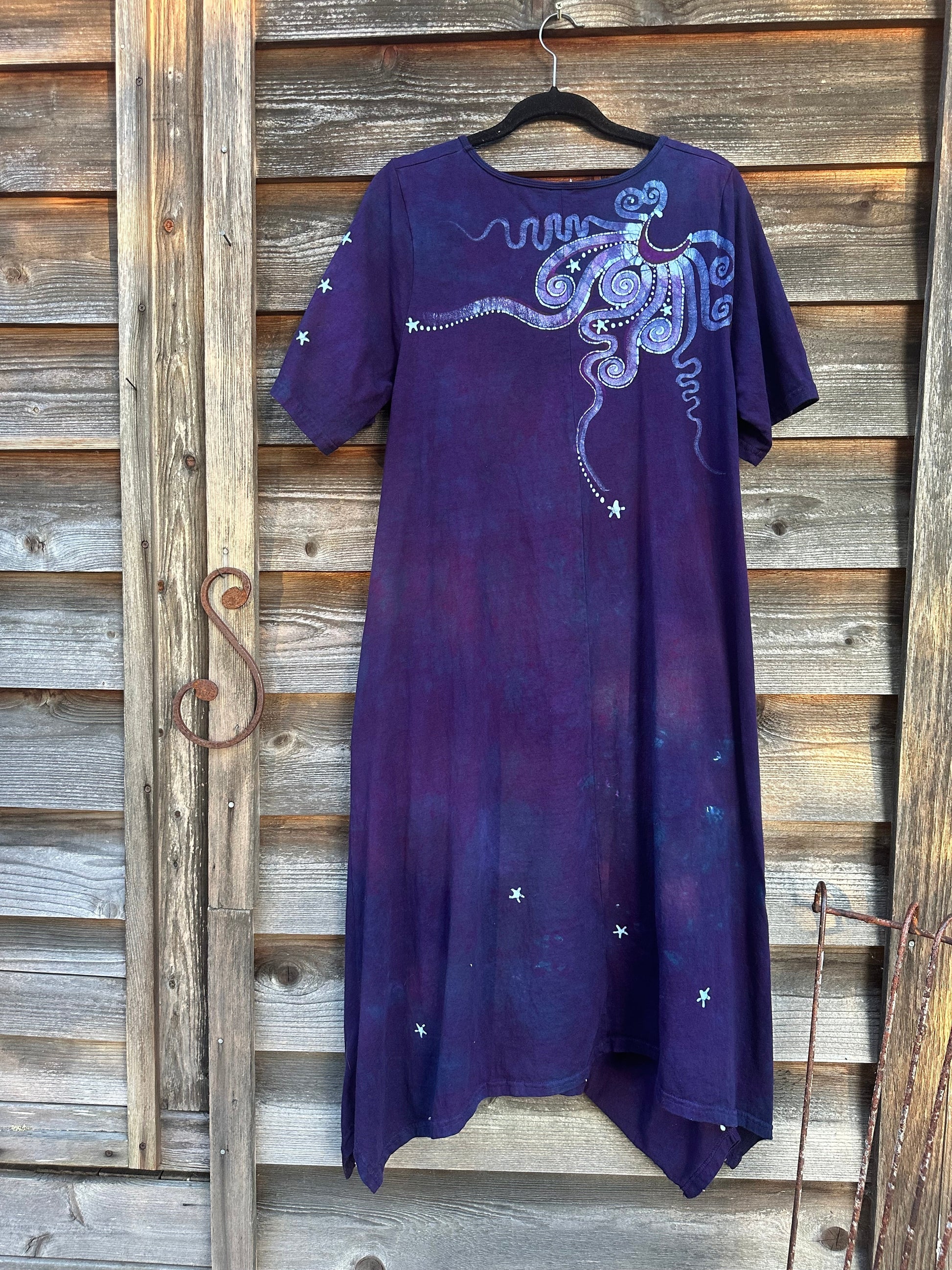 Dark Blue Long Tree Short Sleeve Batik Dress With Pockets Batik Dresses Batikwalla 