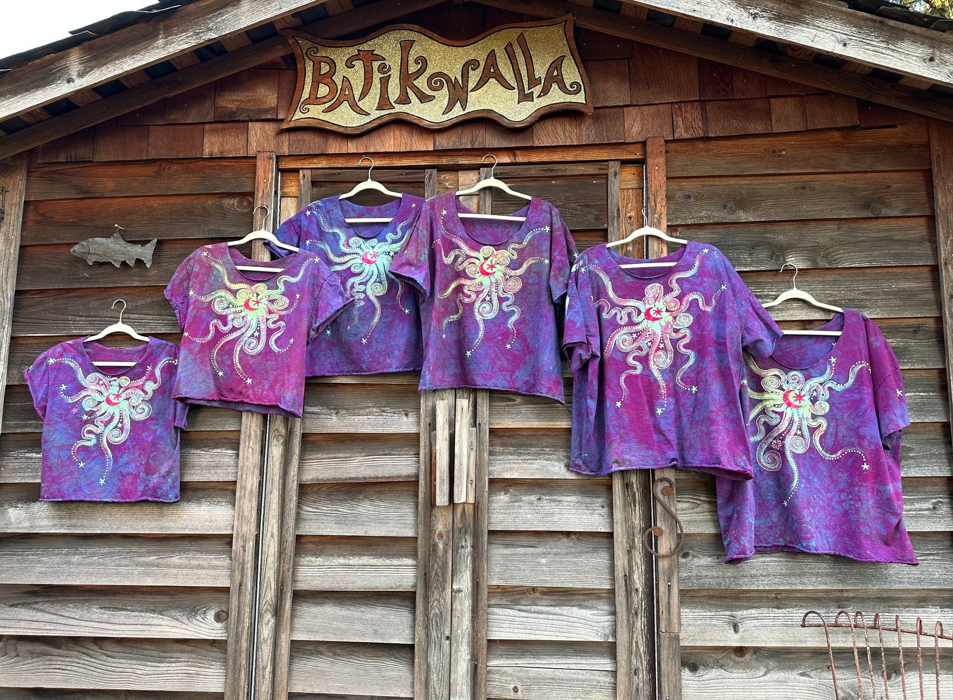 Sunrise Sunset Batik Cotton Cropped Crew Tee - Size Large Shirts & Tops Batikwalla by Victoria 