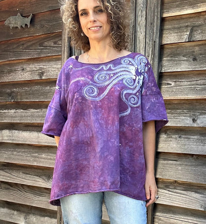 Pretty in Pink Moonbeams Cotton Cropped Crew Tee - 2X and 3X Shirts & Tops Batikwalla by Victoria 3X 
