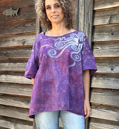Pretty in Pink Moonbeams Cotton Cropped Crew Tee - 2X and 3X Shirts & Tops Batikwalla by Victoria 