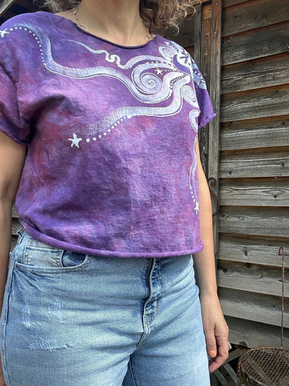 Pretty in Pink Moonbeams Cotton Cropped Crew Tee Shirts & Tops Batikwalla by Victoria Small 