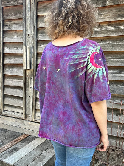 Sunrise Sunset Batik Cotton Cropped Crew Tee - Size XL Shirts & Tops Batikwalla by Victoria 