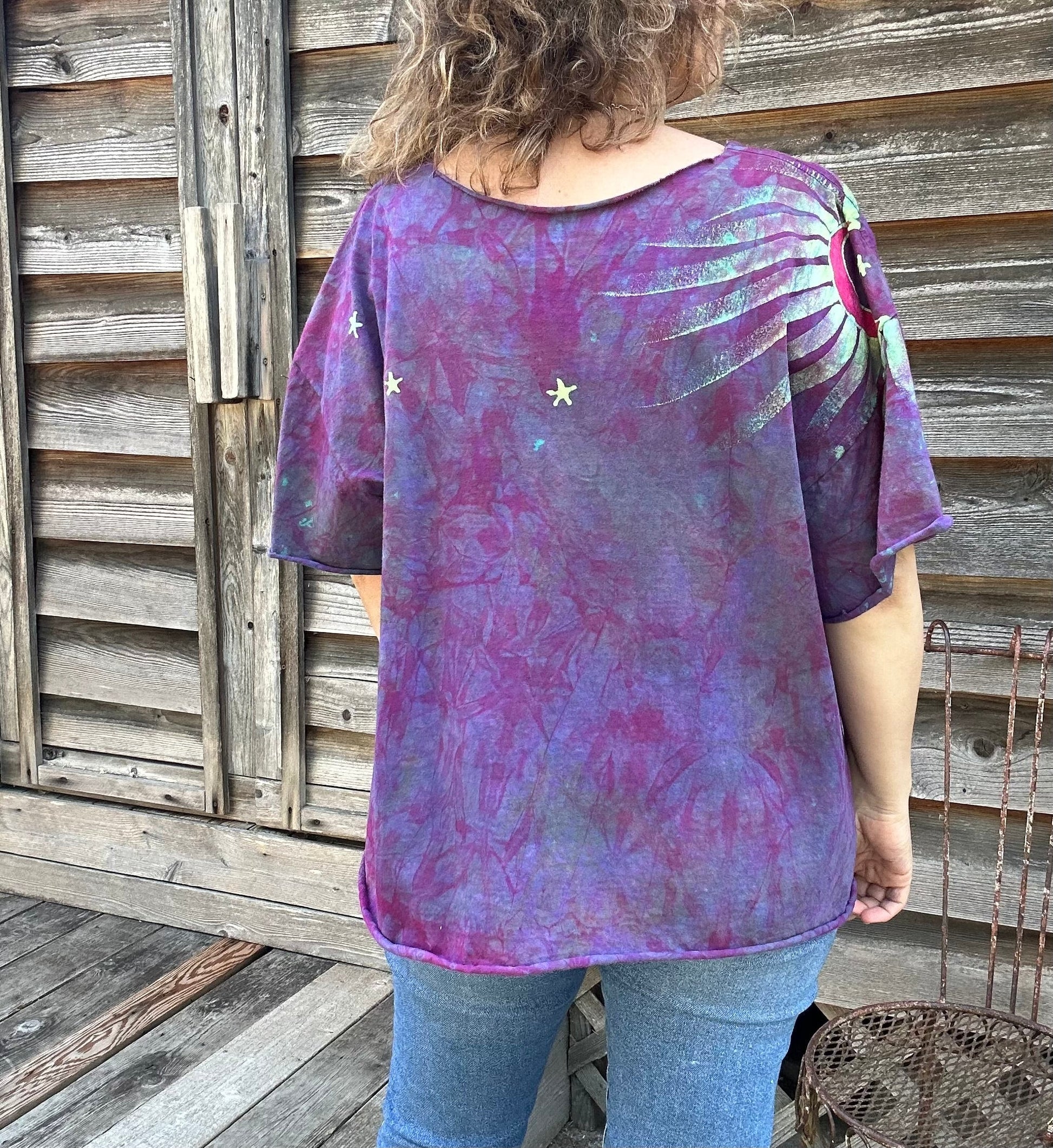 Sunrise Sunset Batik Cotton Cropped Crew Tee - Size 3X Shirts & Tops Batikwalla by Victoria 