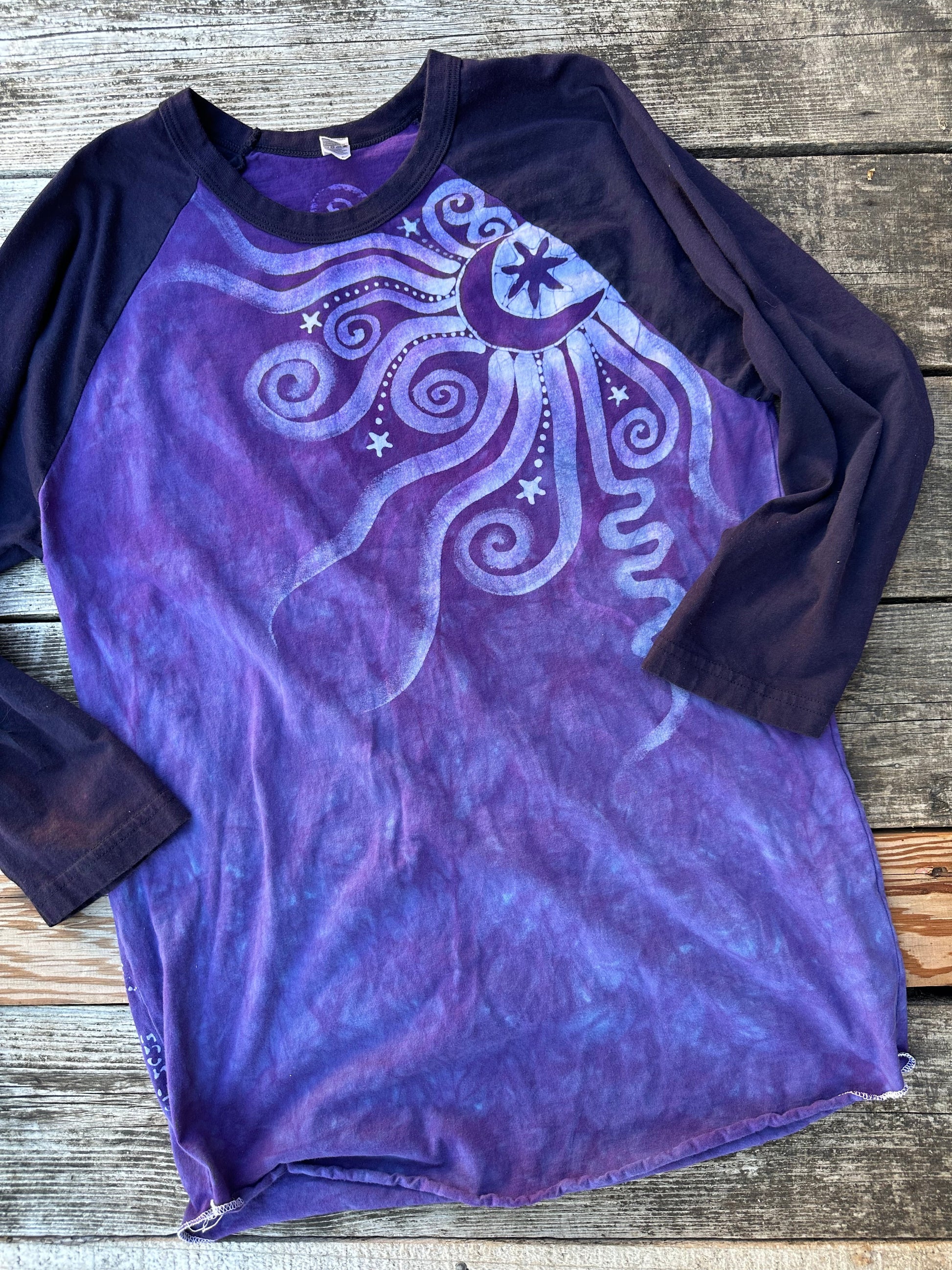 Purple Fig Moon Celestial Batik Raglan Tee Shirts & Tops Batikwalla 