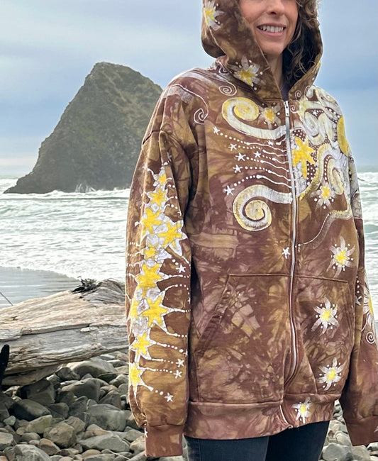 Driftwood Moonbeams Handcrafted Batik Zipper Hoodie - Unisex Size XL hoodie batikwalla 