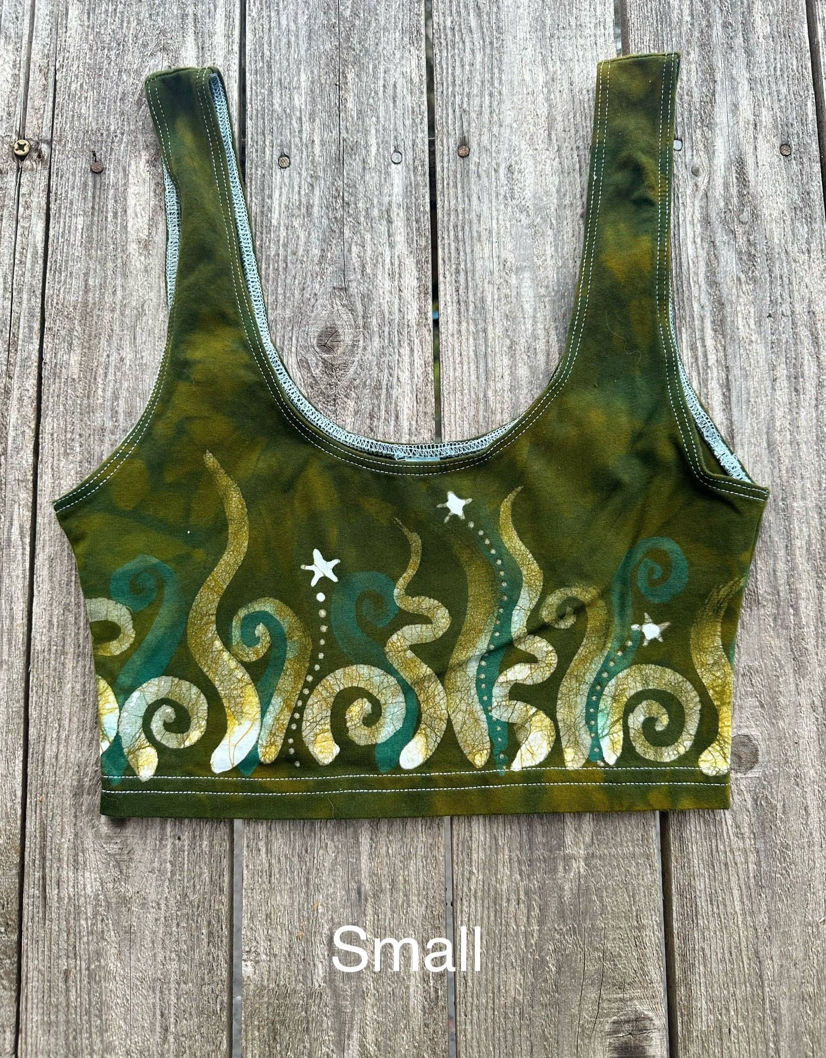 Dancing In The Green Grass With Stars Hand Painted Batik Sports Bra Tops batikwalla Small 