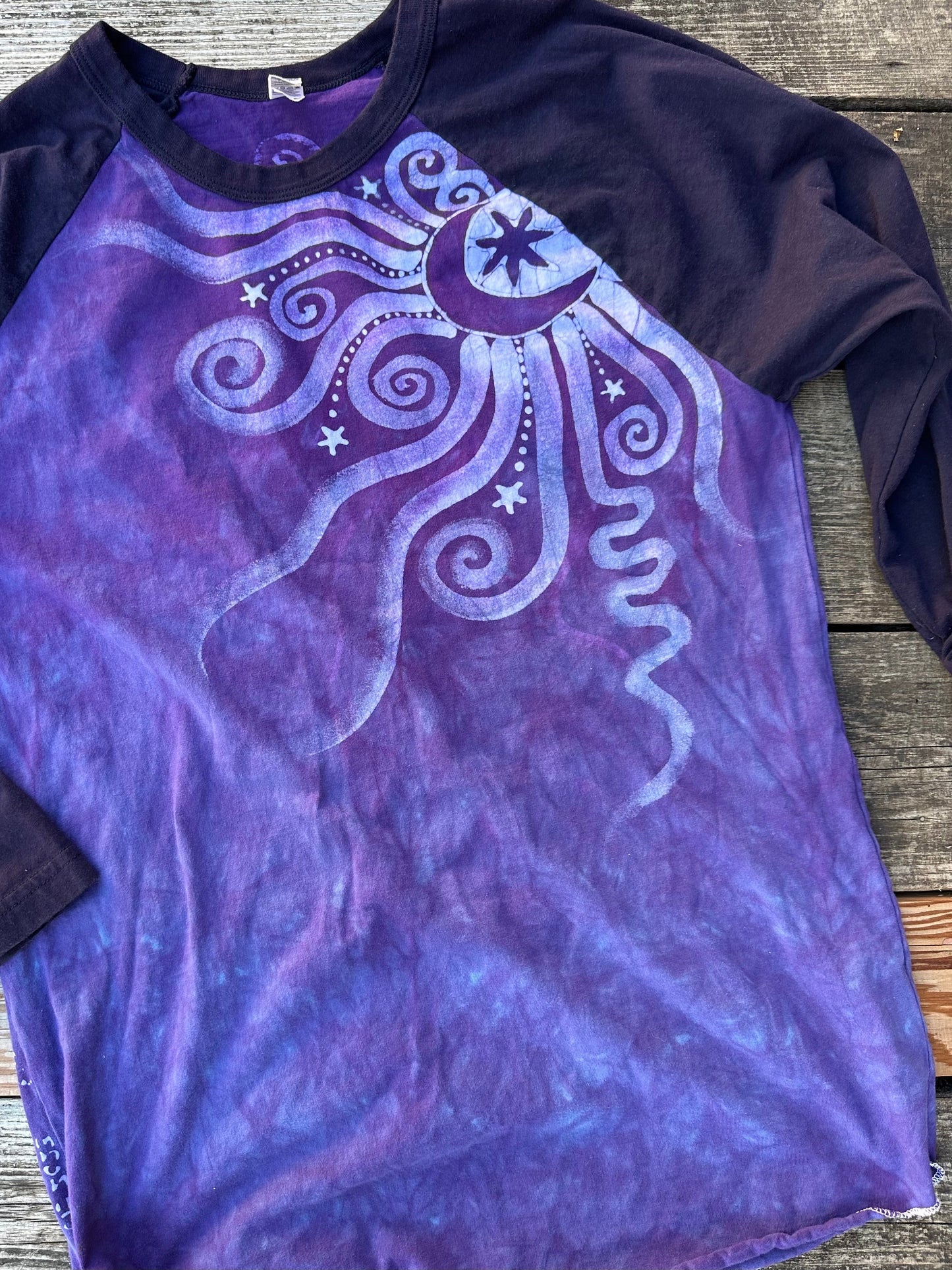 Purple Fig Moon Celestial Batik Raglan Tee Shirts & Tops Batikwalla Medium 