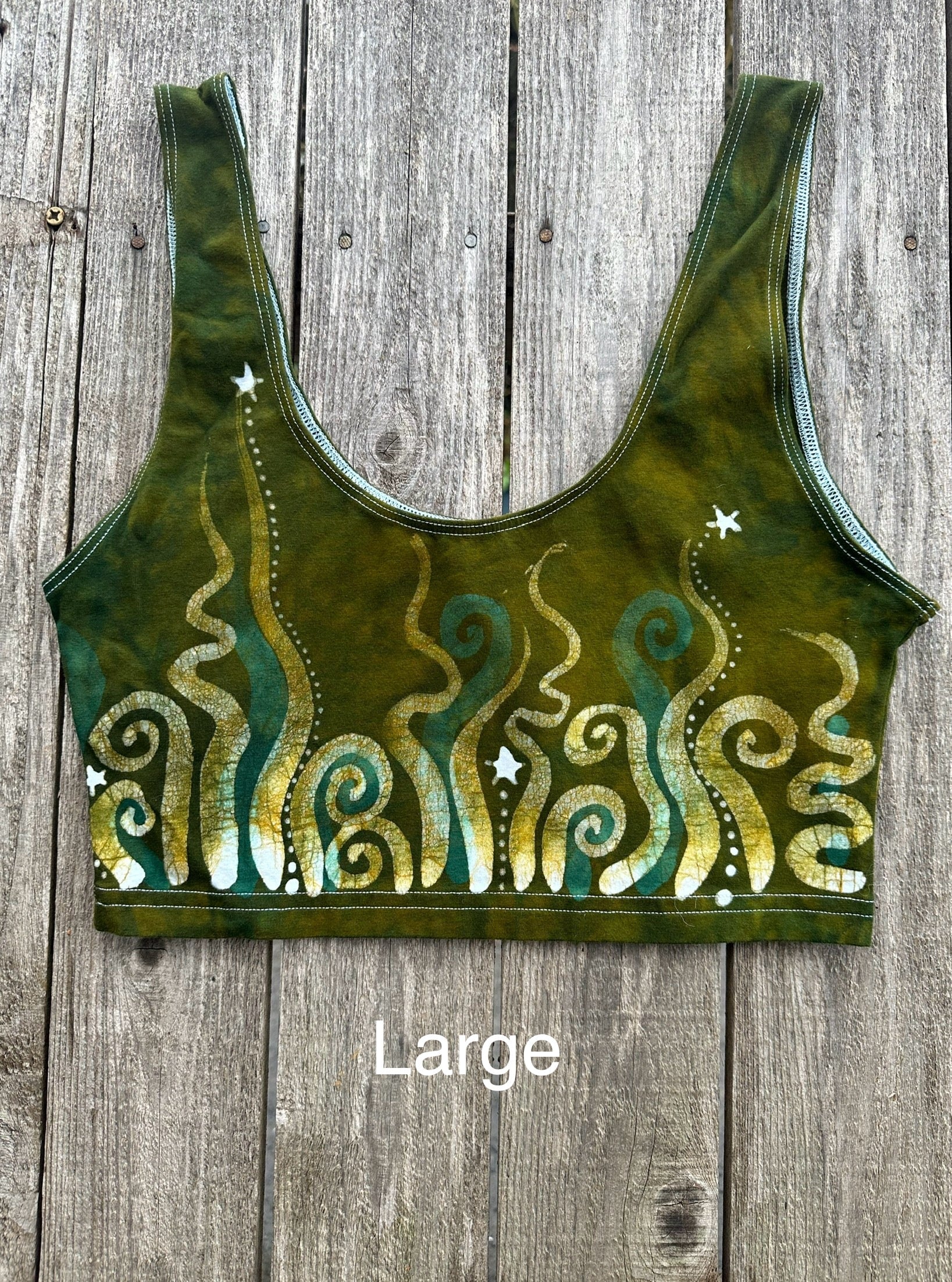 Dancing In The Green Grass With Stars Hand Painted Batik Sports Bra Tops batikwalla Large 