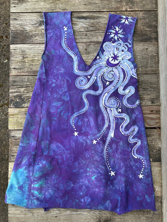Purple and Teal Organic Cotton Batik Dress - size Large Batik Dresses Batikwalla 