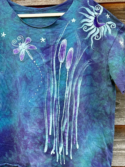 Dragonfly and Cattails Cotton Cut Cropped Tee - Plus Sizes 2X and 3X Shirts & Tops Batikwalla by Victoria 2X 