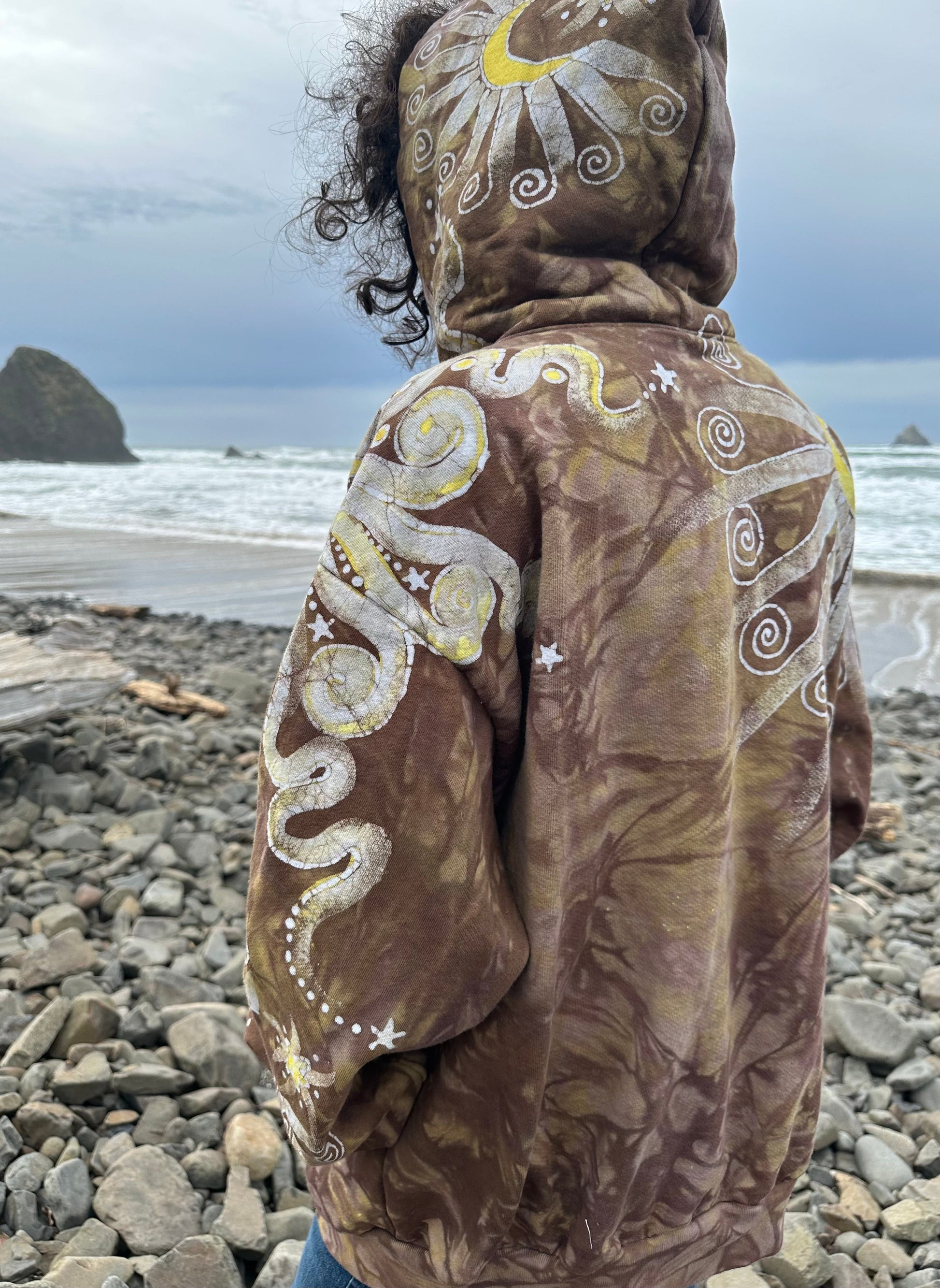 Driftwood Moonbeams Handcrafted Batik Zipper Hoodie - Unisex Size Large hoodie batikwalla 