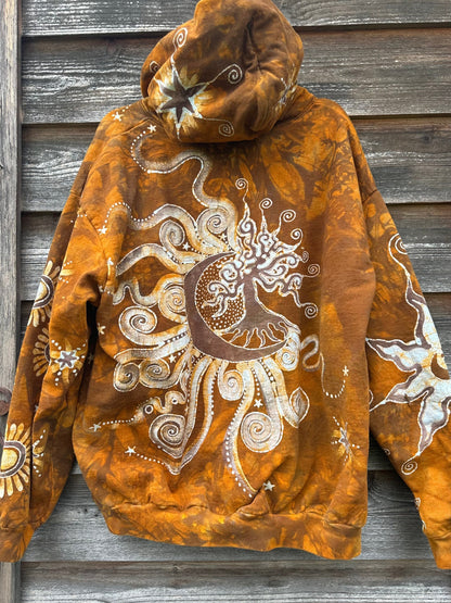 Golden Tree and Moon Handmade Batik Hoodie - 2X Unisex hoodie batikwalla 