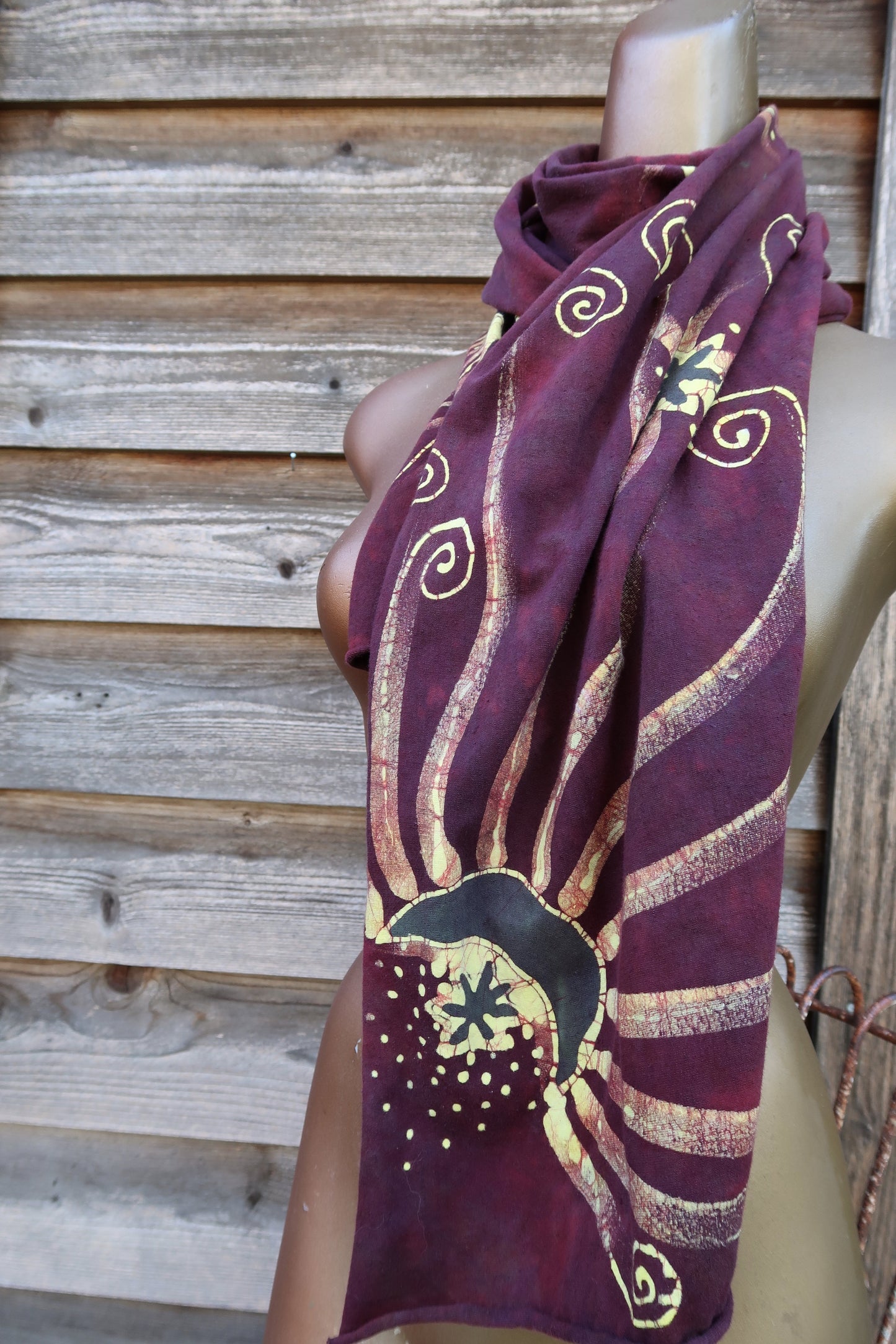 Tree of Life Rising Sun - Hand Painted Organic Knit Fabric Scarf scarf batikwalla 