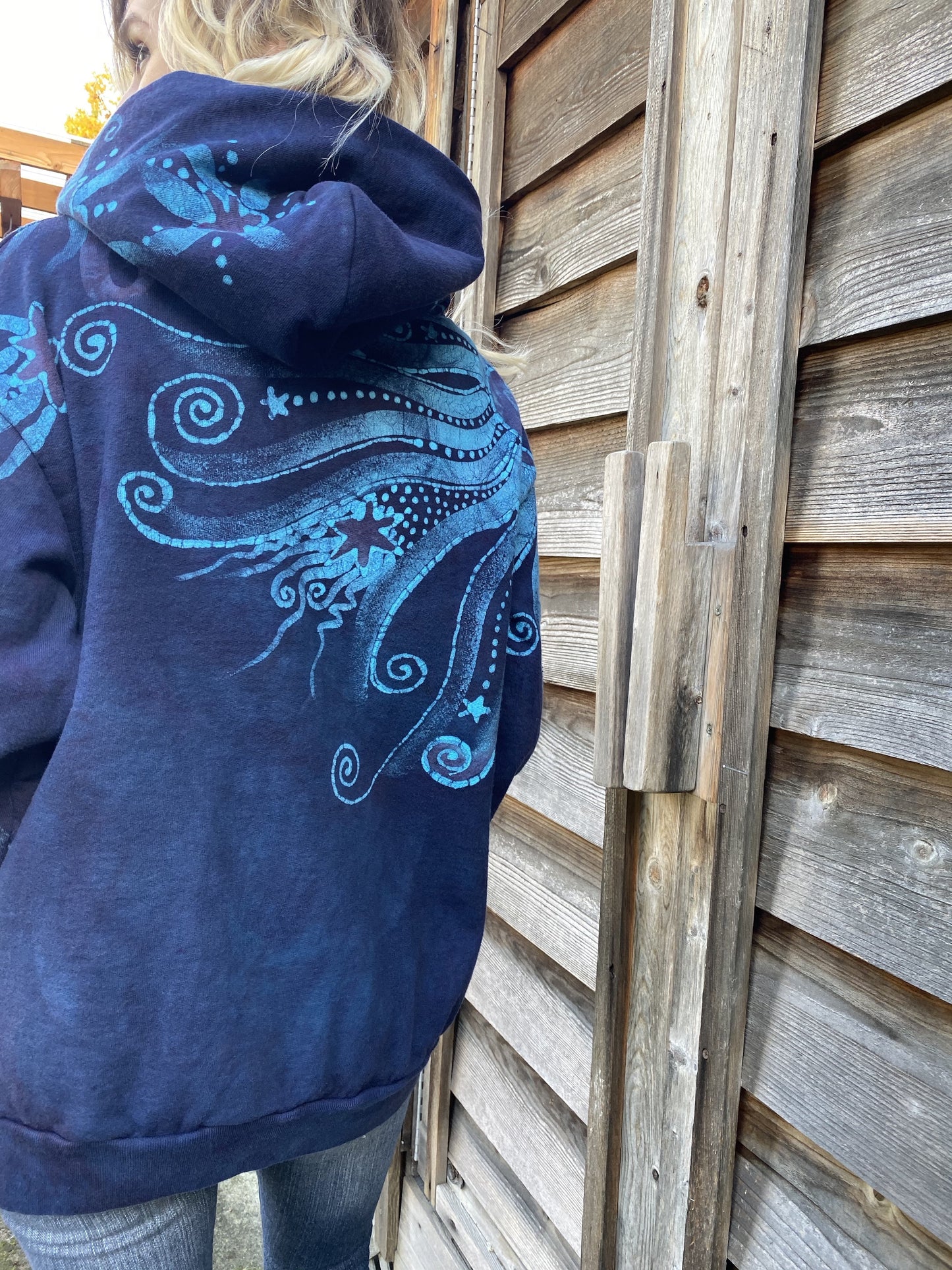 Blue Moon Magic Pullover Hoodie - Handcrafted Batik Creation - For Purple Lightworkers hoodie batikwalla 