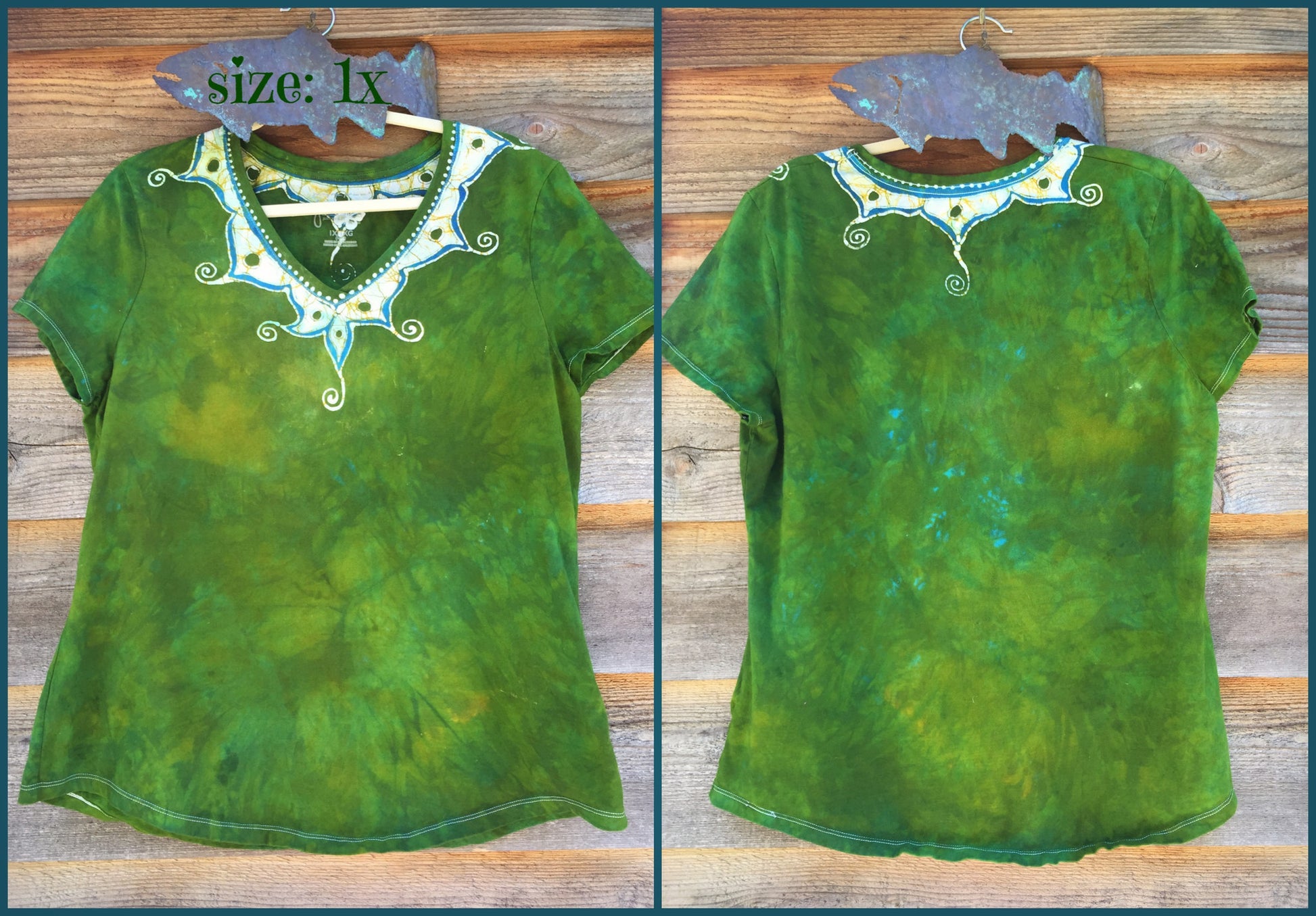 Dancing Green Meadow Batik Necklace Vneck - Size 5X - Batikwalla 
 - 6