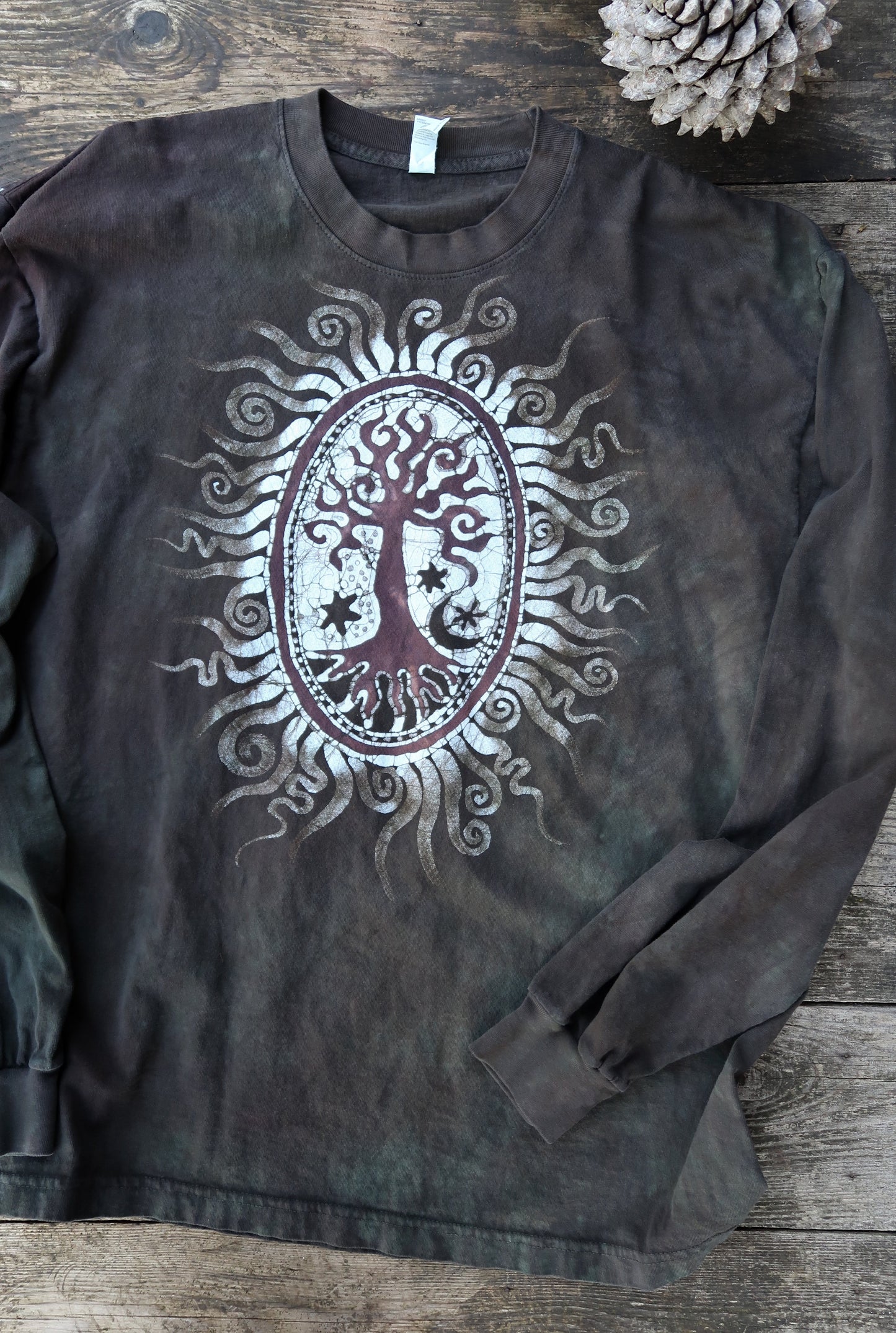 Oval Tree Pendant In Super Dark Brown Hand Crafted Long Sleeve Batik Tshirt tshirt batikwalla 