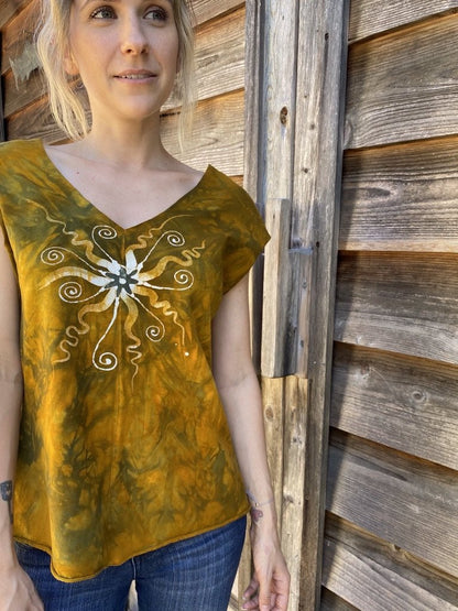 Goldenrod - Organic Cotton 4 Panel Batik Top - Handmade Batik Dresses Batikwalla 