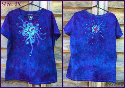 Blue Center Star Handmade Batik Plus Size Tee - Size 1X - Batikwalla 
 - 5