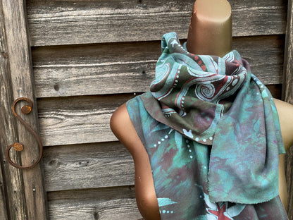 Mango Peppermint Galaxy - Hand Painted Organic Knit Fabric Scarf scarf batikwalla 