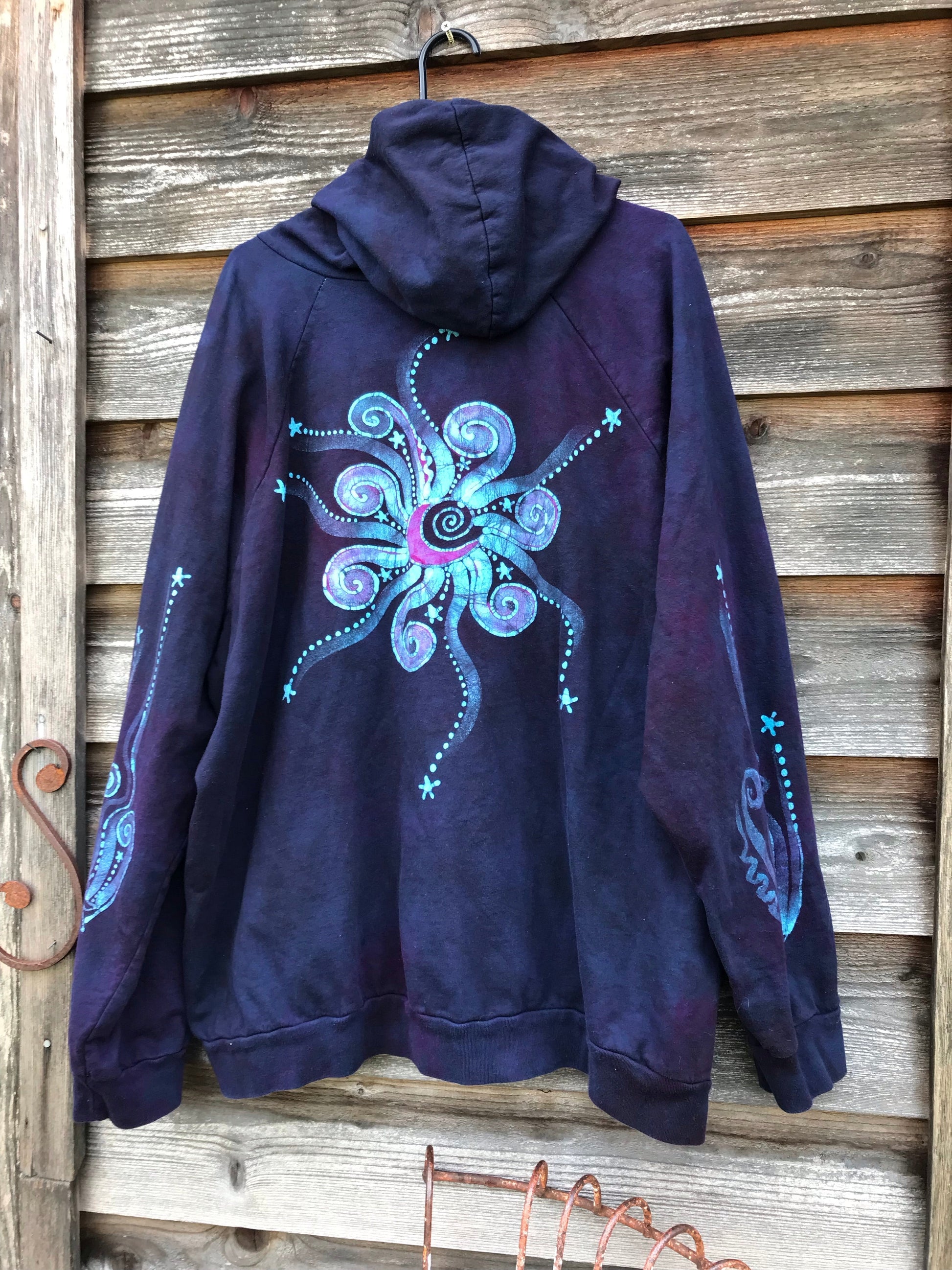 Cosmic Moonrise Pullover Batik Hoodie in Organic Cotton - Handmade Oversize in 3X hoodie batikwalla 