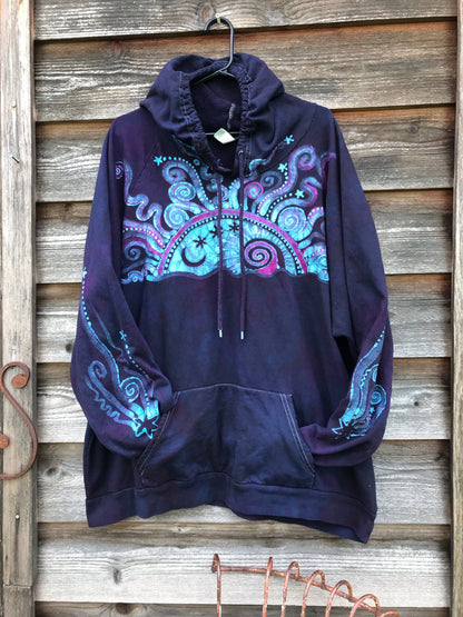 Cosmic Moonrise Pullover Batik Hoodie in Organic Cotton - Handmade Oversize in 3X hoodie batikwalla 
