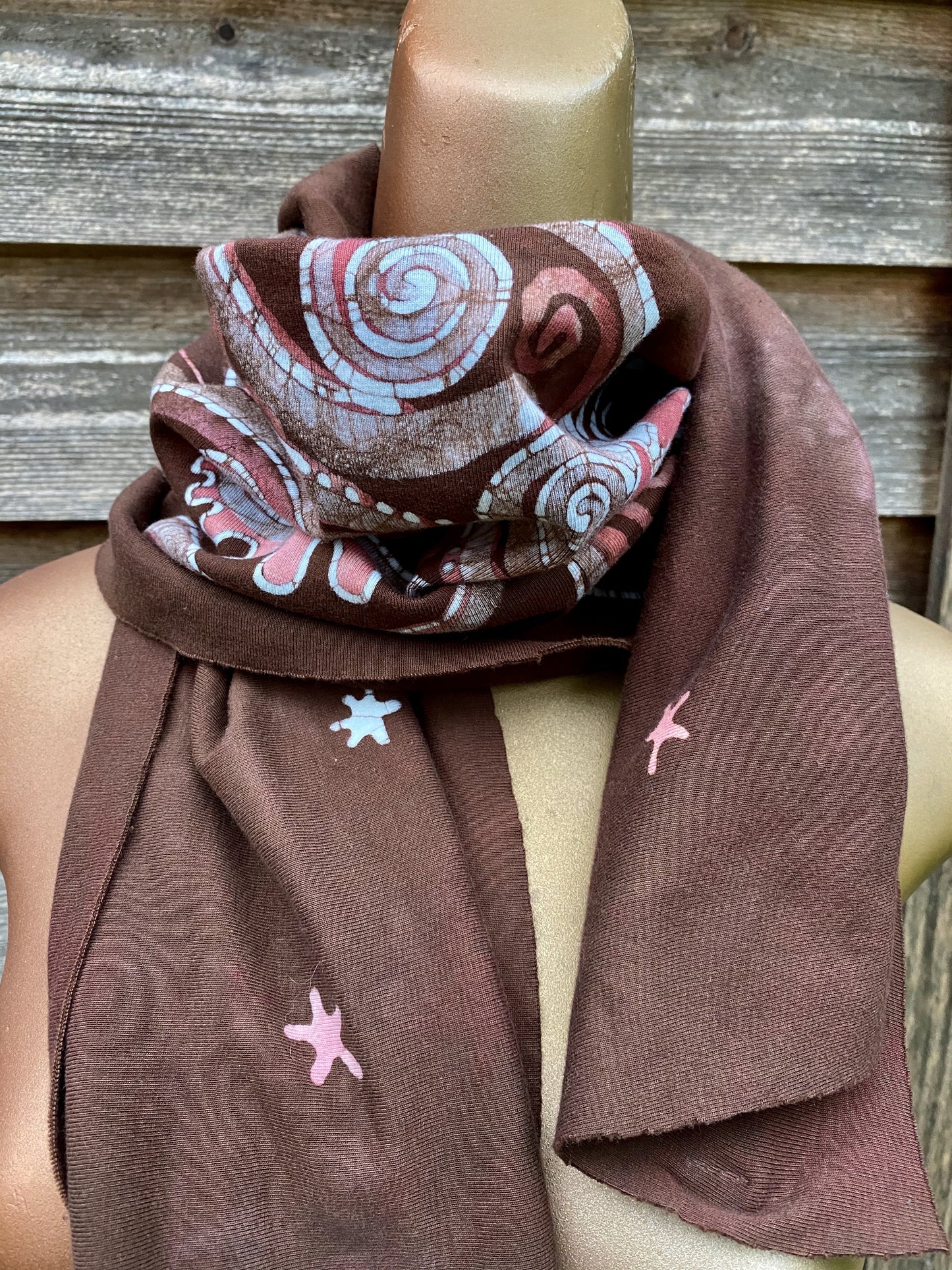 Earth Moon Rising - Hand Painted Organic Knit Fabric Scarf scarf batikwalla 