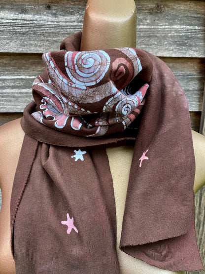 Earth Moon Rising - Hand Painted Organic Knit Fabric Scarf scarf batikwalla 