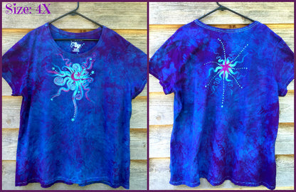 Blue Center Star Handmade Batik Plus Size Tee - Size 1X - Batikwalla 
 - 7