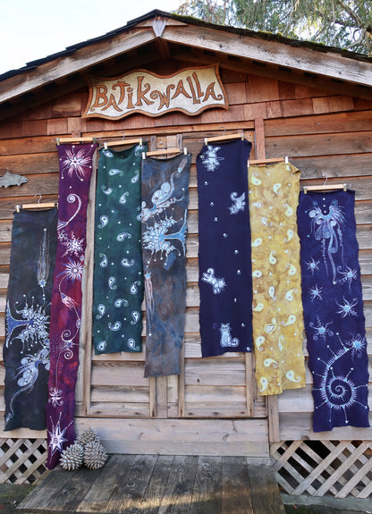 Sunshine Paisley Tea - Hand Painted Organic Cotton Batik Scarf scarf batikwalla 