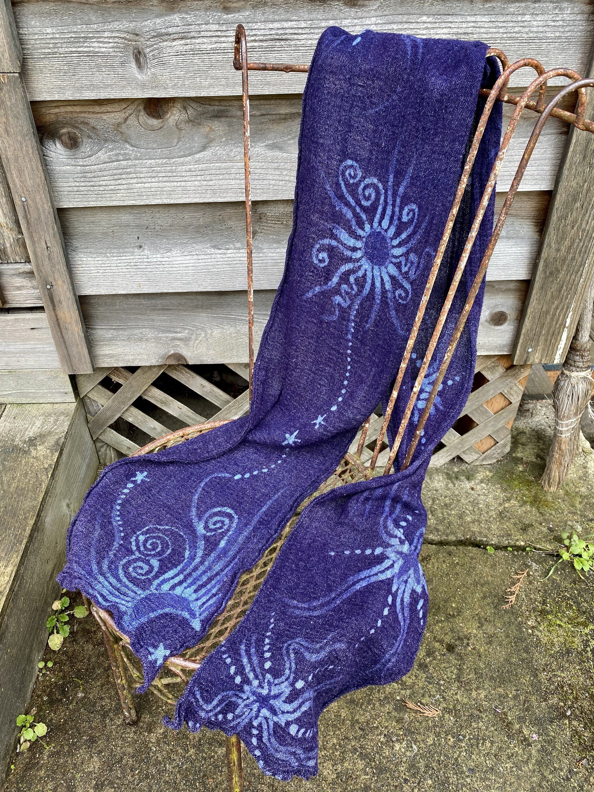 Blue Moons of Midnight Handmade Batik Scarf in Woven Organic Cotton scarf batikwalla 
