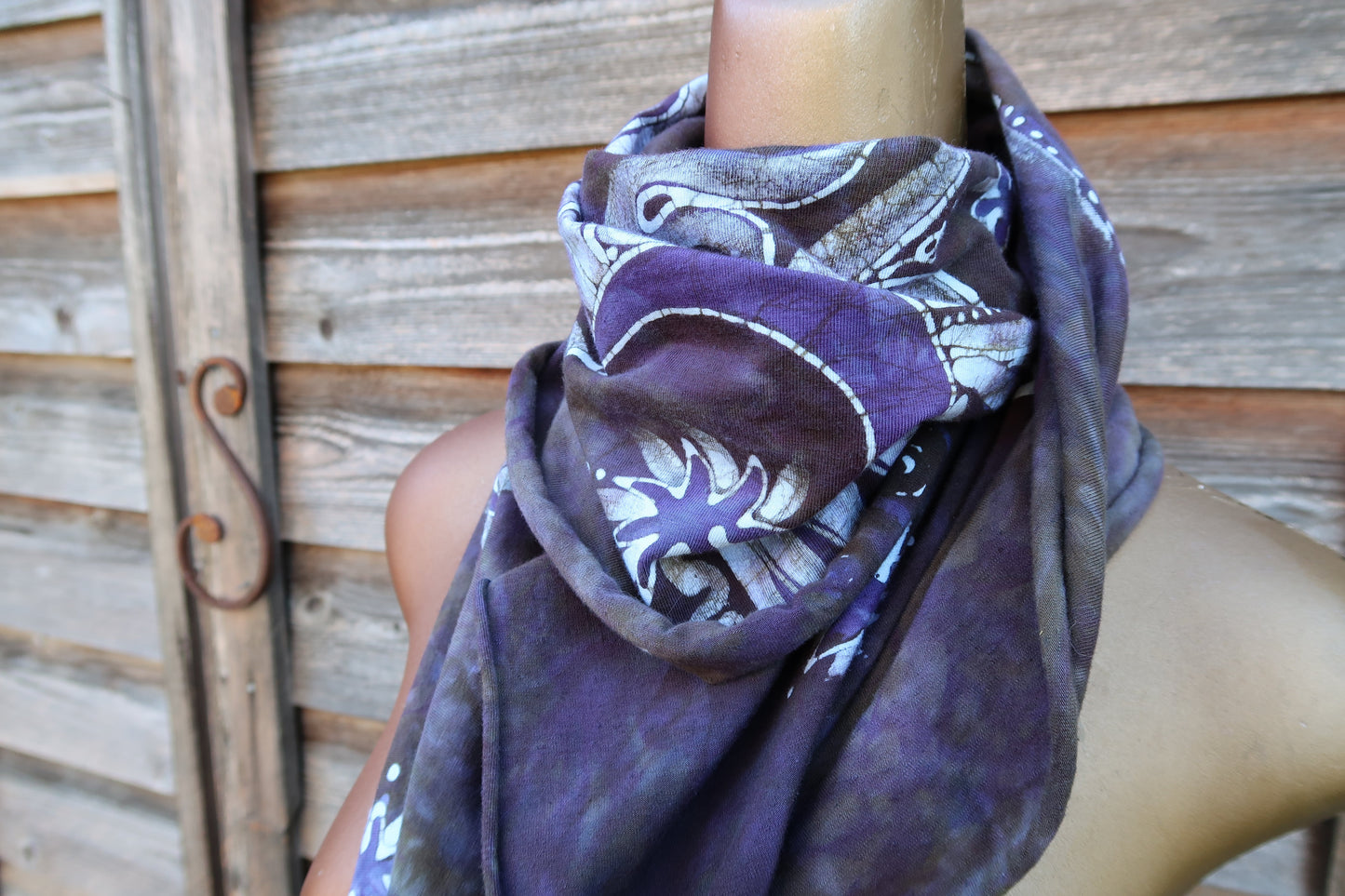 Rising From Ash - Purple Moon Hand Painted Organic Knit Fabric Scarf scarf batikwalla 