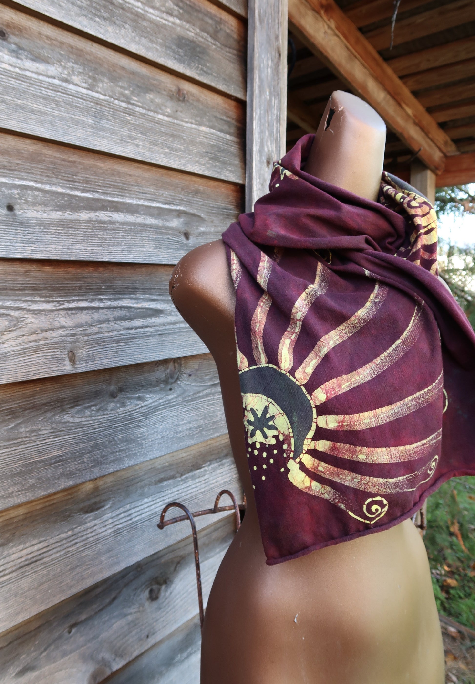 Tree of Life Rising Sun - Hand Painted Organic Knit Fabric Scarf scarf batikwalla 