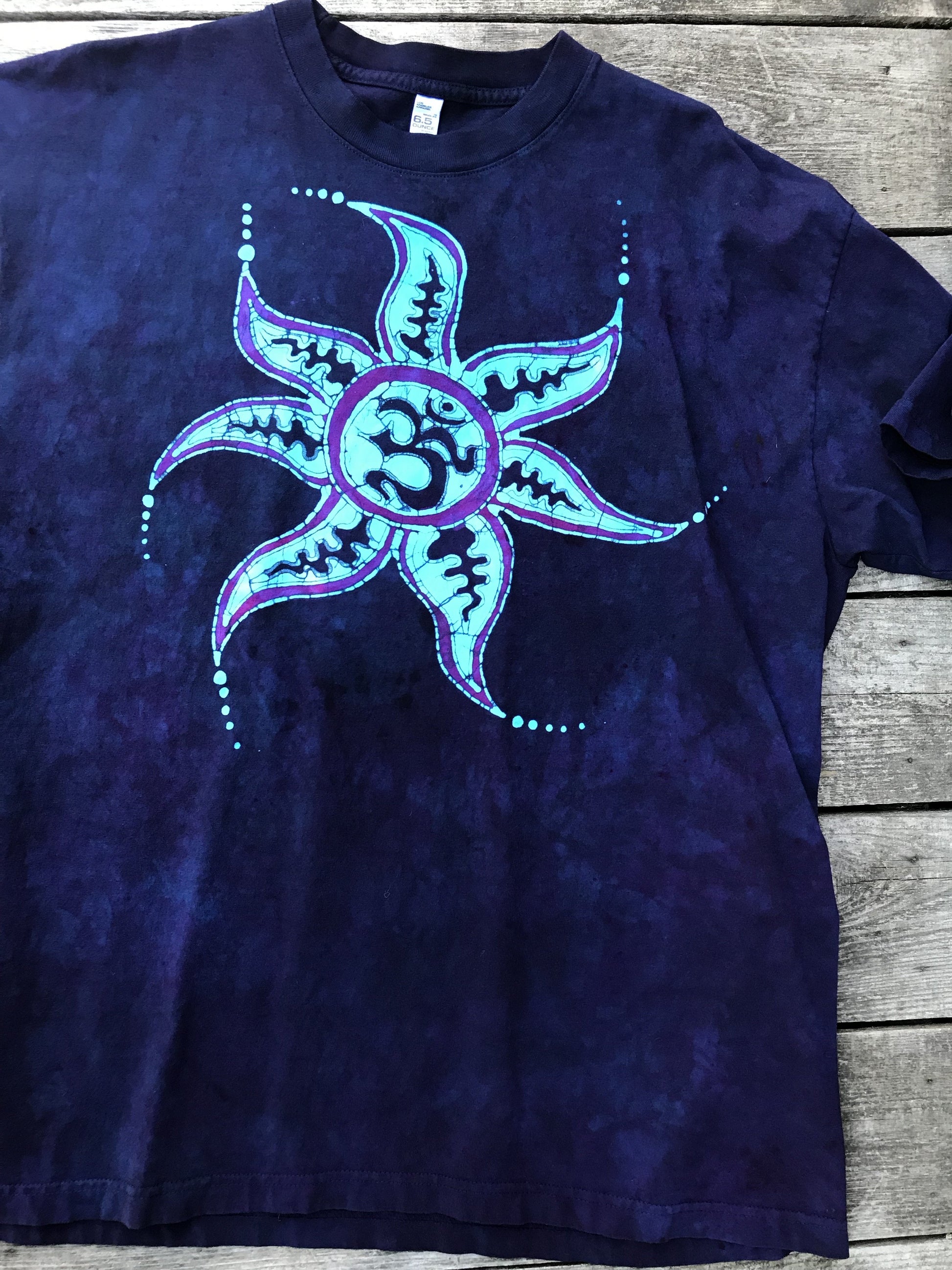 Deep Blue and Purple Om Sun Hand Painted Tshirt - Size XL Tshirts batikwalla 