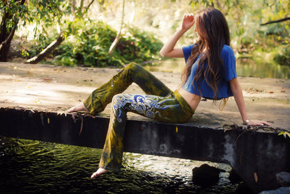 Lavender and Dark Gold Batik Yoga Pants - Batikwalla 
 - 2
