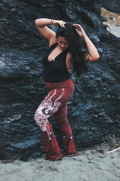 Dark Red Batik Yoga Pants - Size Large - Batikwalla 
 - 3