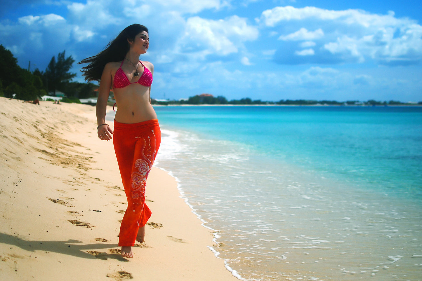 Brilliant Orange Batik Yoga Pants - Size Medium - Batikwalla 
 - 6
