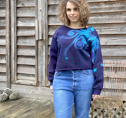 Flashdance Moonbeams Deep Blue Crop Sweatshirt Tops Batikwalla by Victoria 